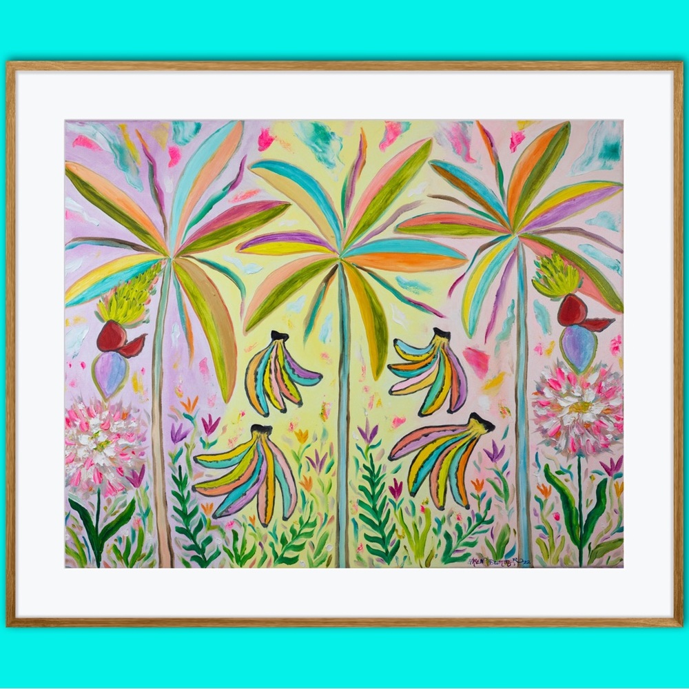 Banana Bunches Art Print Oil Painting tropical trees whimsical colorful decor - Picture 1 of 9
